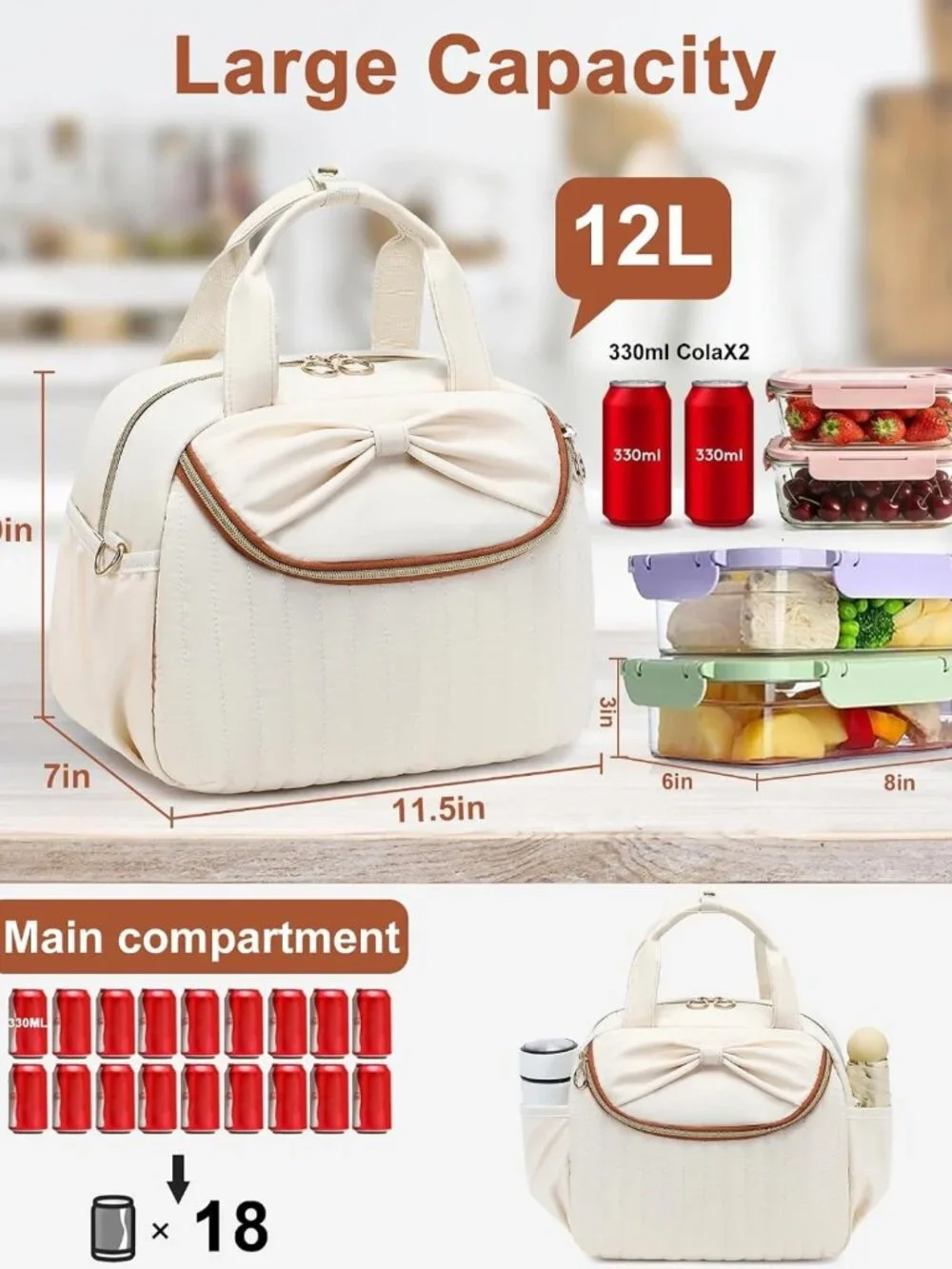 Stylish Insulated Lunch Tote for Women | Large Cooler Bag with Shoulder Strap